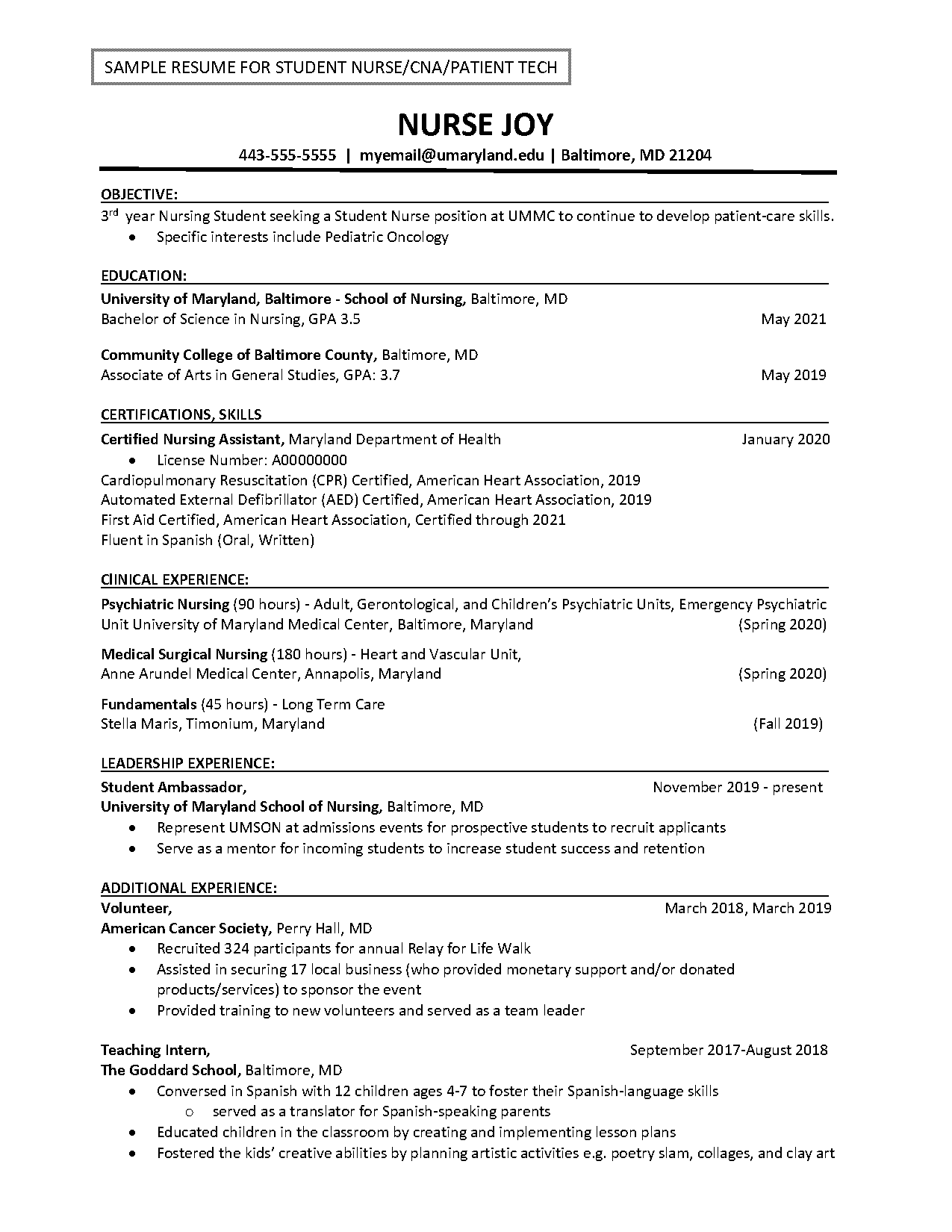 skills to put on nursing student resume