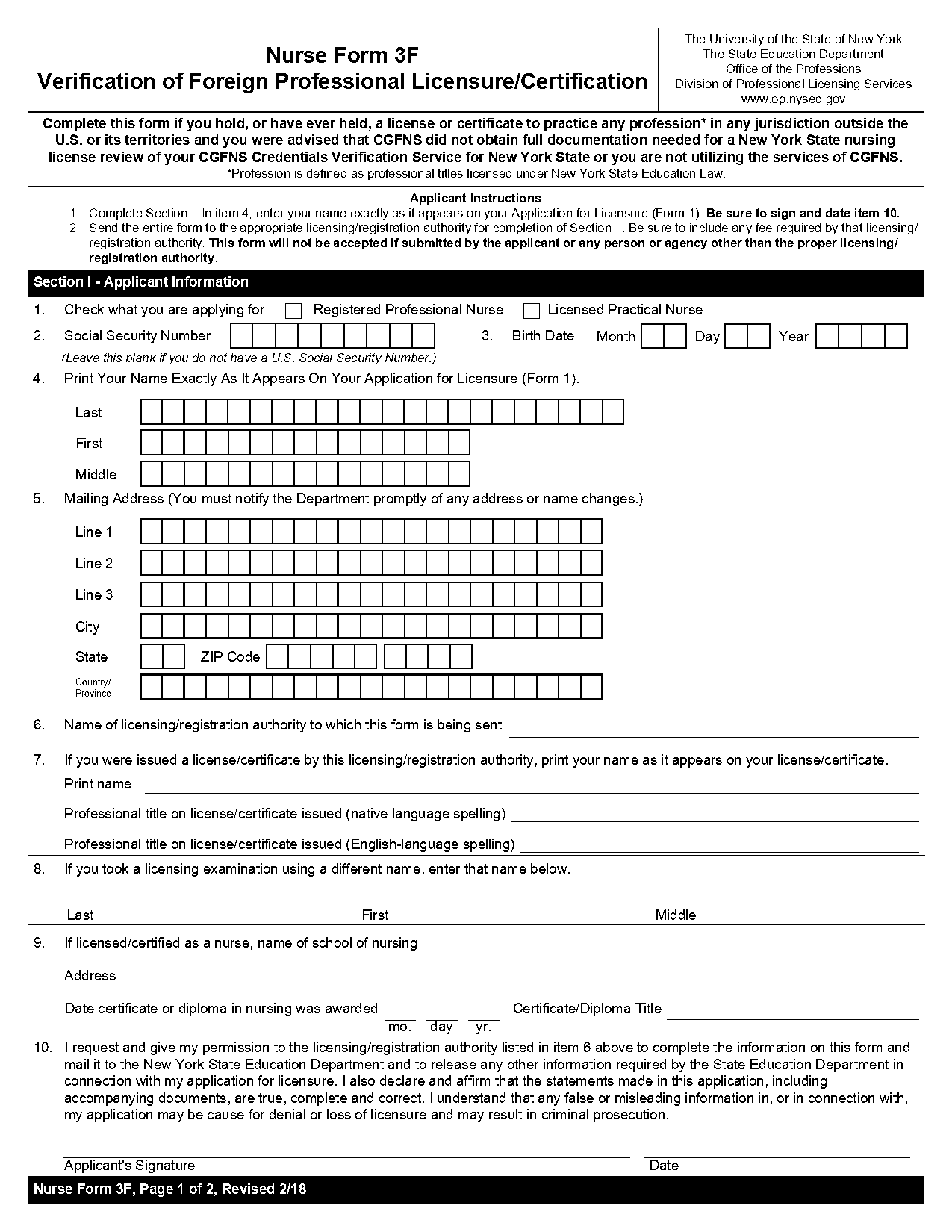 new york state nursing board application