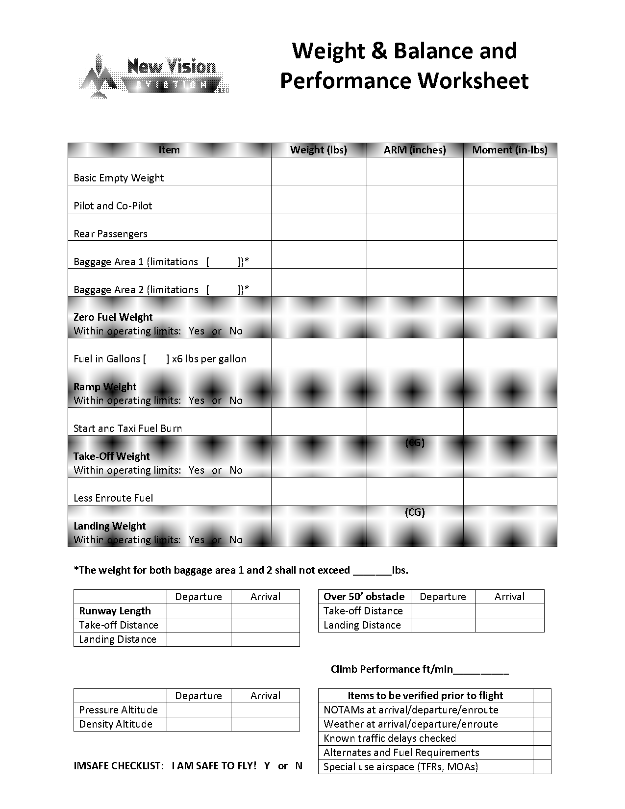 weight and balance form