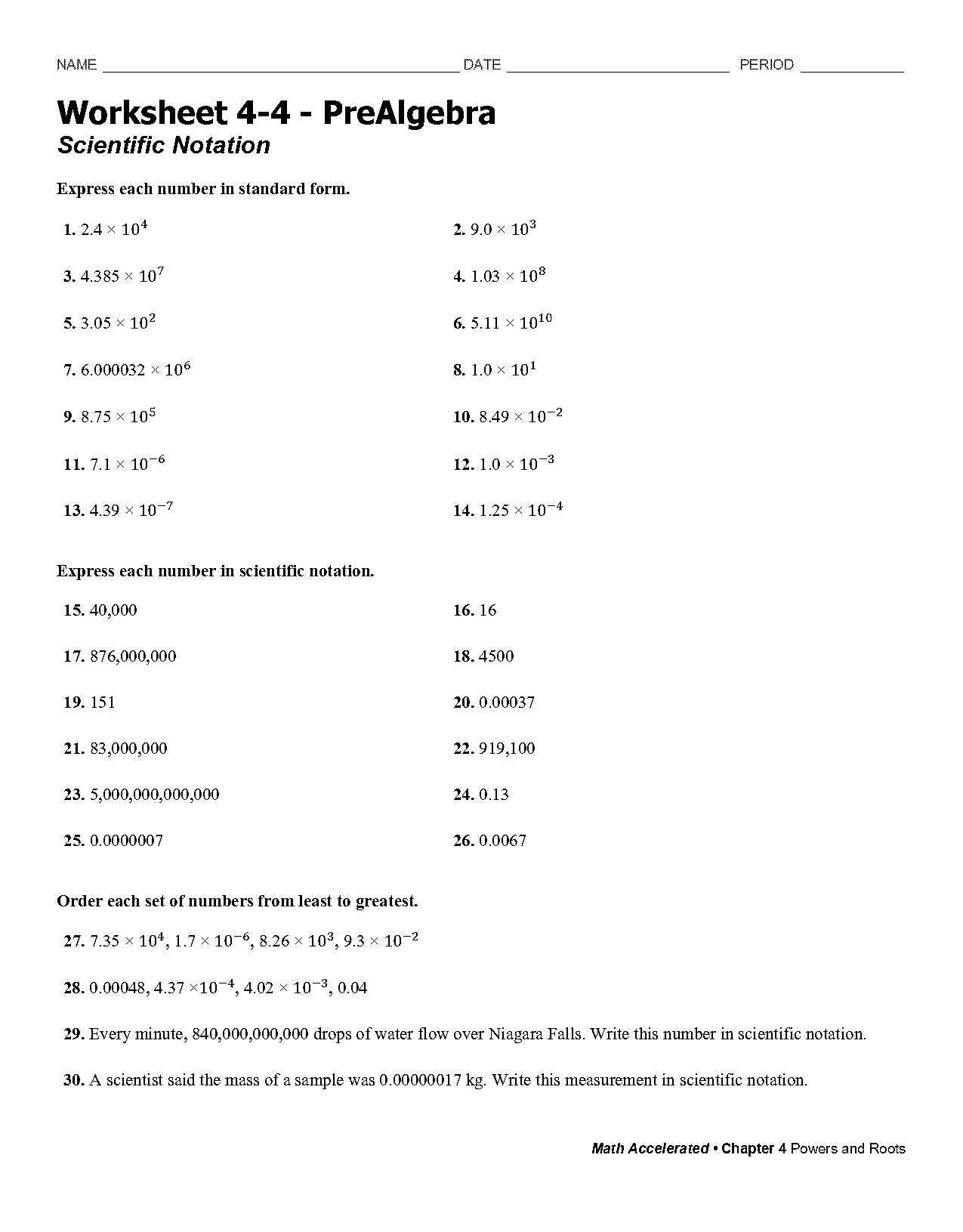 pre algebra scientific notation worksheet