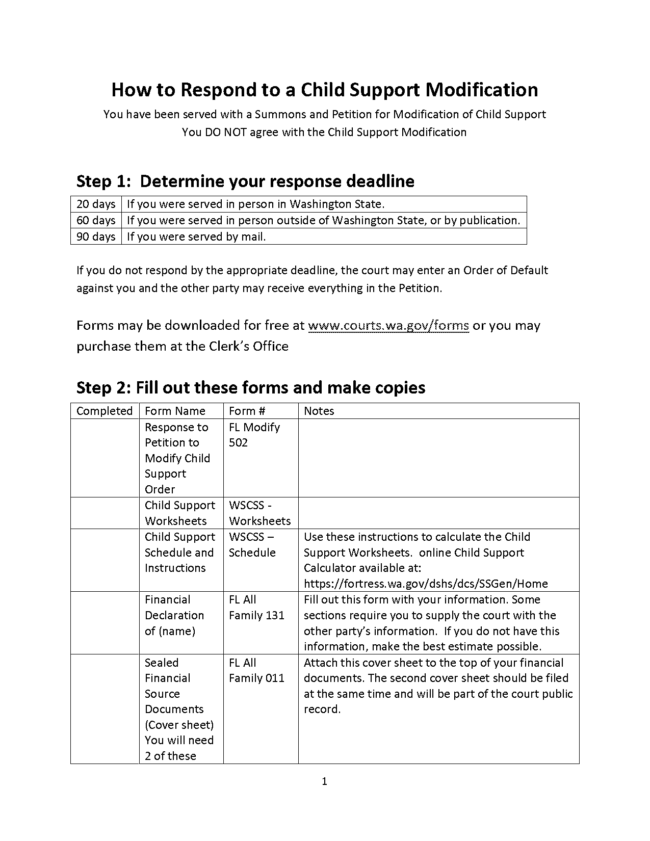 washington state child support modification forms