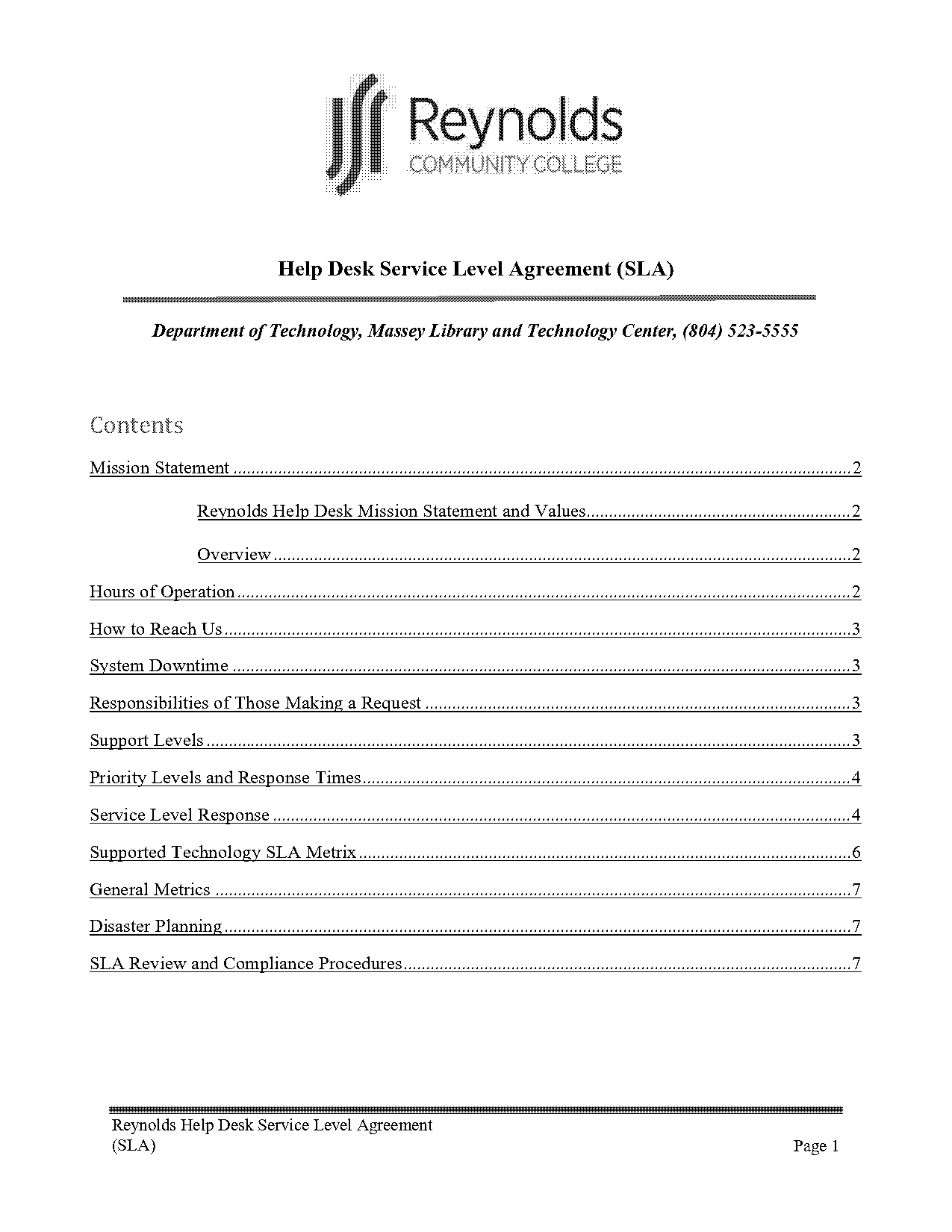 it help desk service level agreement template