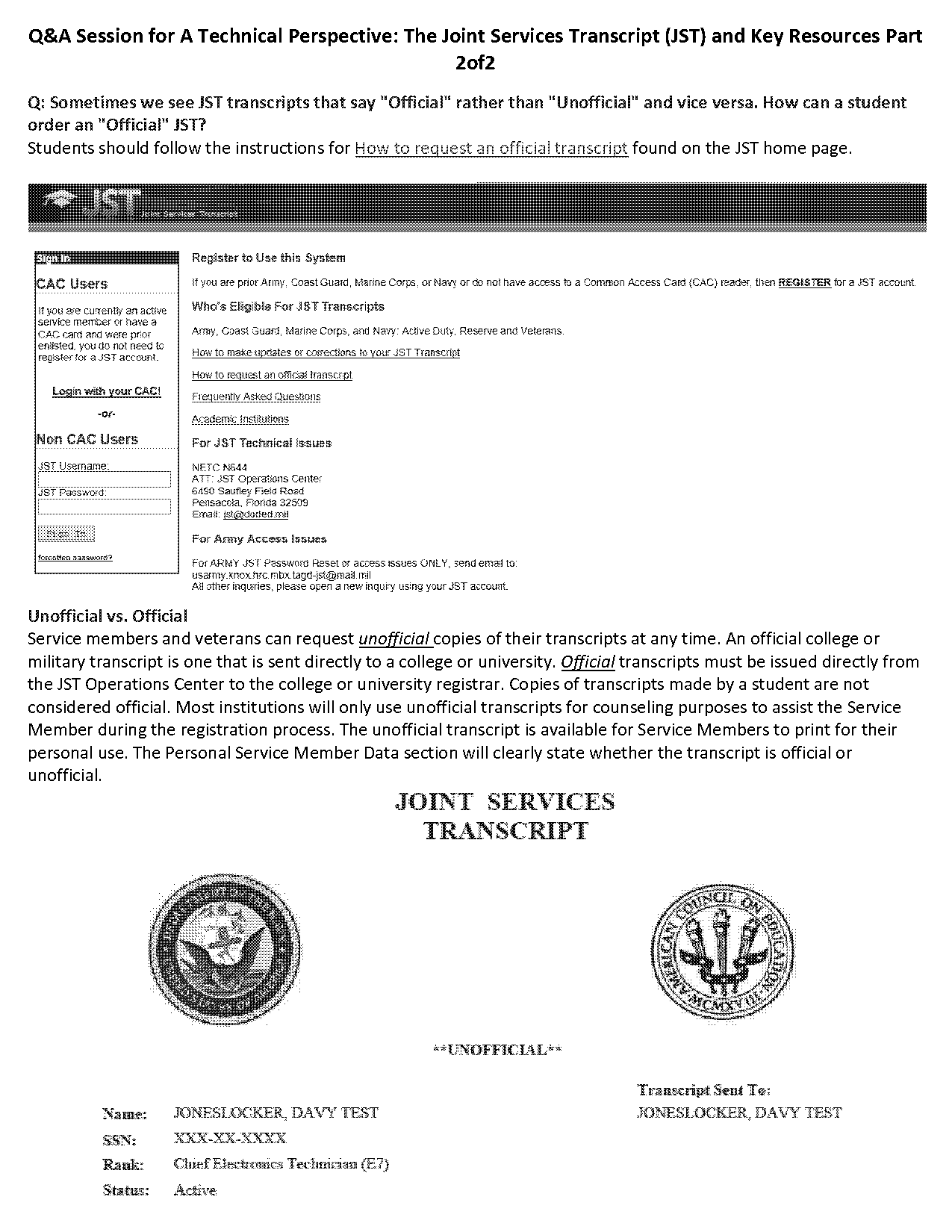 how to get a joint servies transcript