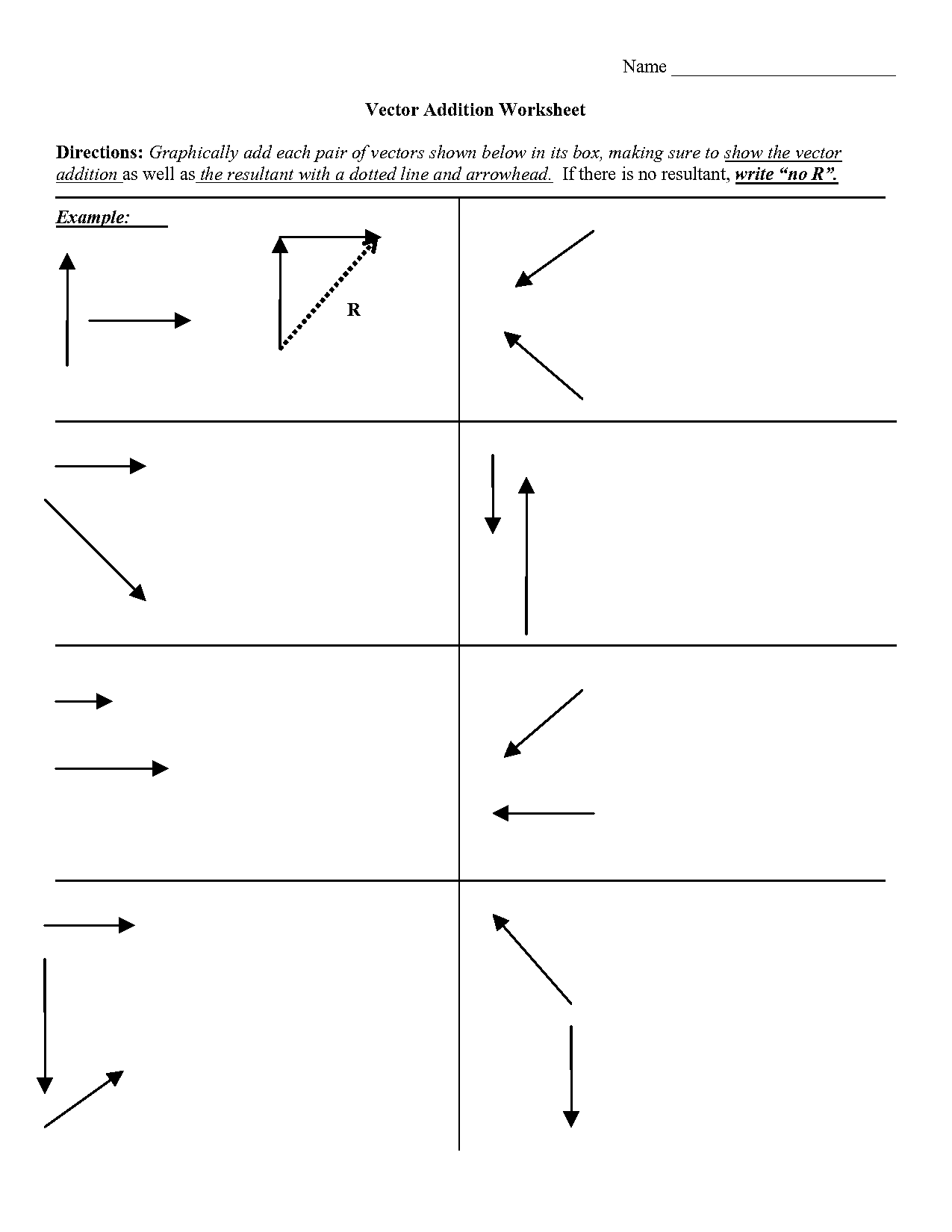 graphical addition of vectors worksheet key